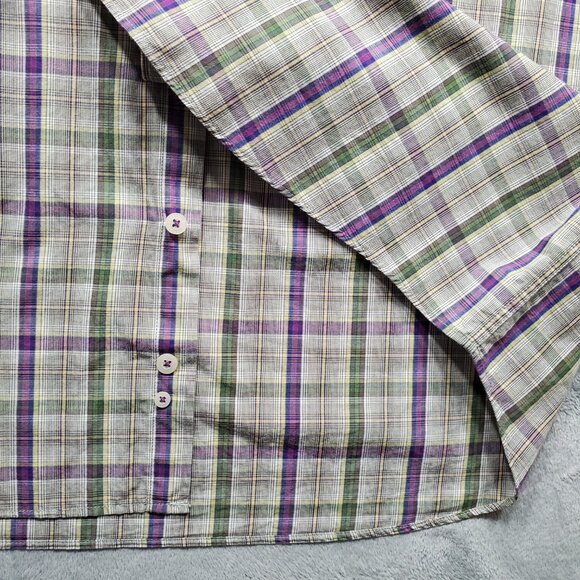 Alan Flusser Button Down Long Sleeve Plaid Shirt Brown Green Purple Mn Sz L - Picture 8 of 10
